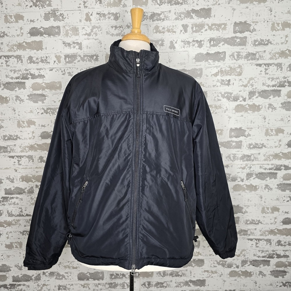 Polo Ralph Lauren Sport Mens Black Nylon Full Zip Fleece Lined Jacket Large